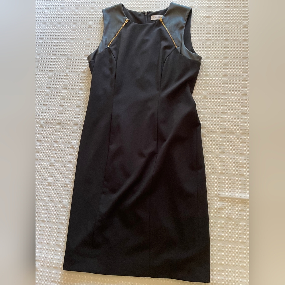 Calvin Klein Black Midi Dress with Gold Zipper Accents